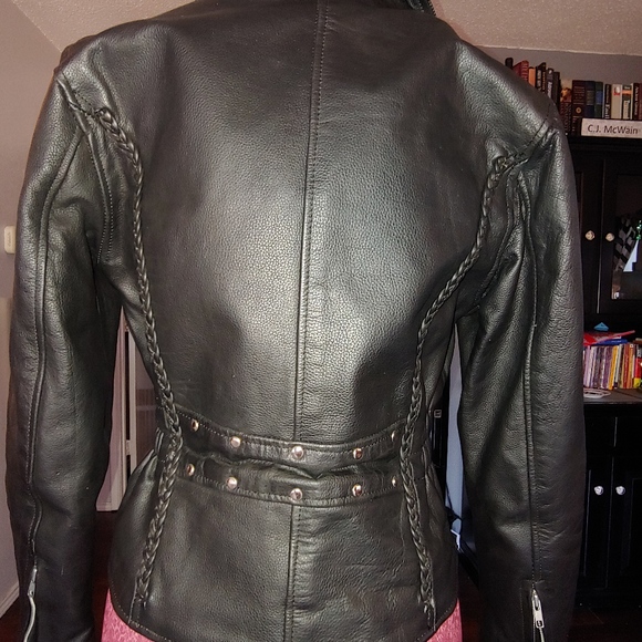 Leather Black Motorcycle Jacket - Picture 3 of 4
